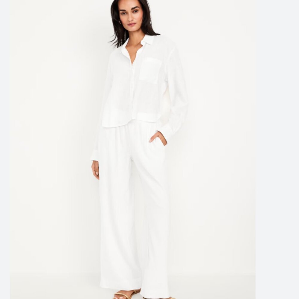 Old Navy Linen Bland White Drawstring Pants Size M